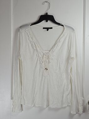 White House Black Market White Knit Coquette Lace Up Top S